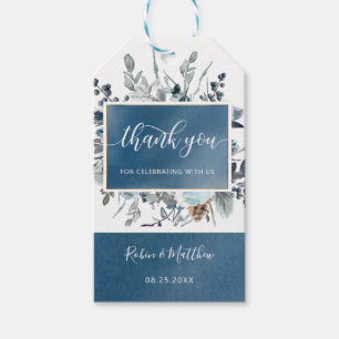 Blauwe Waterverf, Floral Wedding/andere Dank je Cadeaulabel