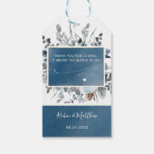 Blauwe Waterverf, Floral Wedding/andere Dank je Cadeaulabel (Achterkant)