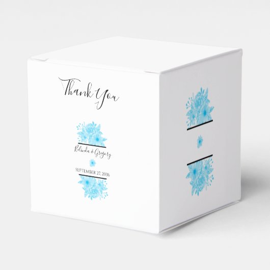 Blauwe Waterverf Floral Wedding Bedankdoosjes (Voorkant Zijde)