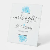 Blauwe Waterverf Floral Wedding Cards & Gifts Reclamebord Met Voetstuk (Voorkant)
