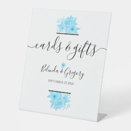 Blauwe Waterverf Floral Wedding Cards & Gifts Reclamebord Met Voetstuk