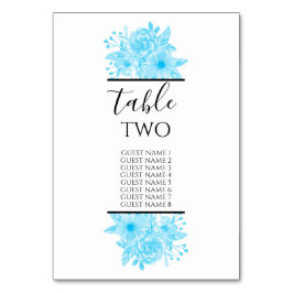 Blauwe Waterverf Floral Wedding Guest Names Kaart