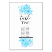 Blauwe Waterverf Floral Wedding Guest Names Kaart (Achterkant)