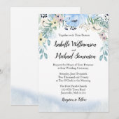 Blauwe Waterverf Floral Wedding Kaart (Voorkant / Achterkant)