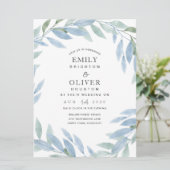 Blauwe Waterverf Floral Wedding Kaart (Staand voorkant)