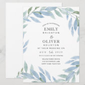 Blauwe Waterverf Floral Wedding Kaart (Voorkant / Achterkant)
