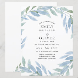 Blauwe Waterverf Floral Wedding Kaart