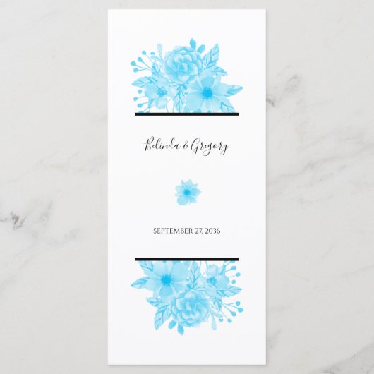 Blauwe Waterverf Floral Wedding Menu (Achterkant)