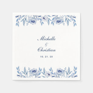 Blauwe Waterverf Floral Wedding Napkin Servet