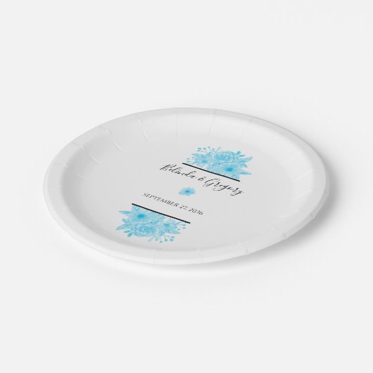 Blauwe Waterverf Floral Wedding Papieren Bordje (Gekanteld)