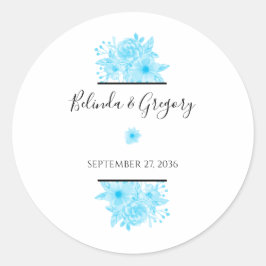Blauwe Waterverf Floral Wedding Ronde Sticker