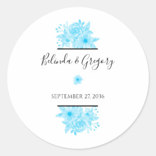 Blauwe Waterverf Floral Wedding Ronde Sticker