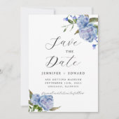 Blauwe Waterverf Floral Wedding Save The Date (Voorkant)