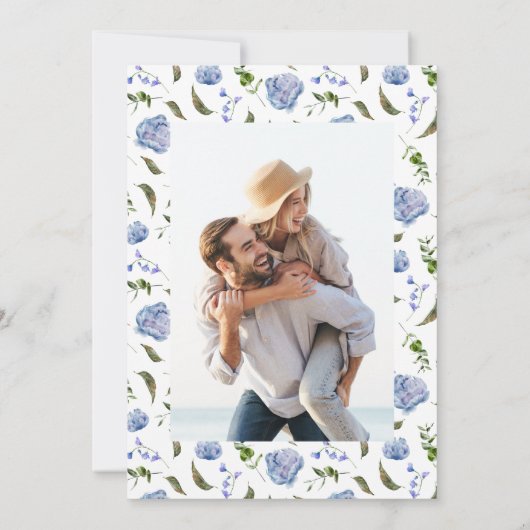 Blauwe Waterverf Floral Wedding Save The Date (Achterkant)