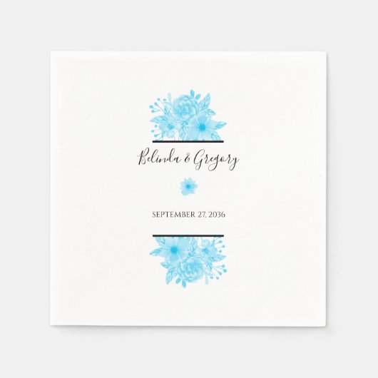 Blauwe Waterverf Floral Wedding Servet (Voorkant)