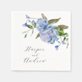 Blauwe Waterverf Floral Wedding Servet (Voorkant)