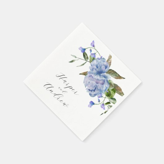 Blauwe Waterverf Floral Wedding Servet (Hoek)