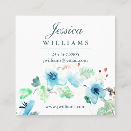 Blauwe Waterverf Floral Wreator Visitekaartje (Achterkant)