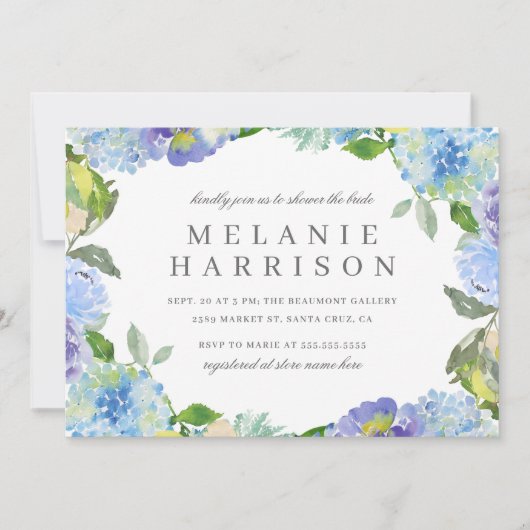 Blauwe Waterverf Floral Wreator Vrijgezellenfeest Kaart (Voorkant)