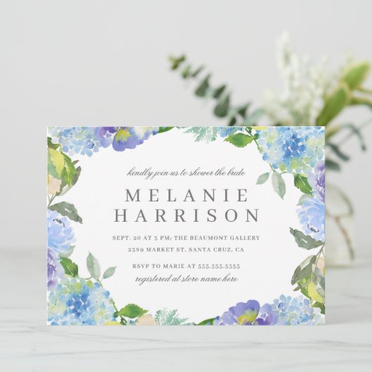 Blauwe Waterverf Floral Wreator Vrijgezellenfeest Kaart (Staand voorkant)