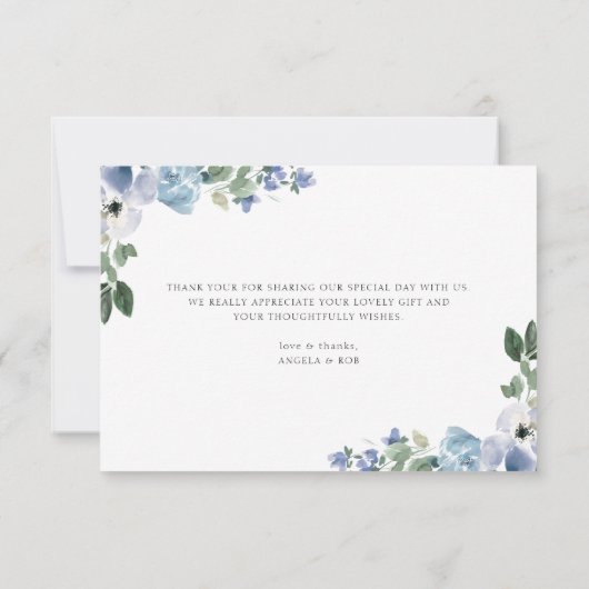 blauwe waterverf florale bruiloft bedankt kaartje (Achterkant)