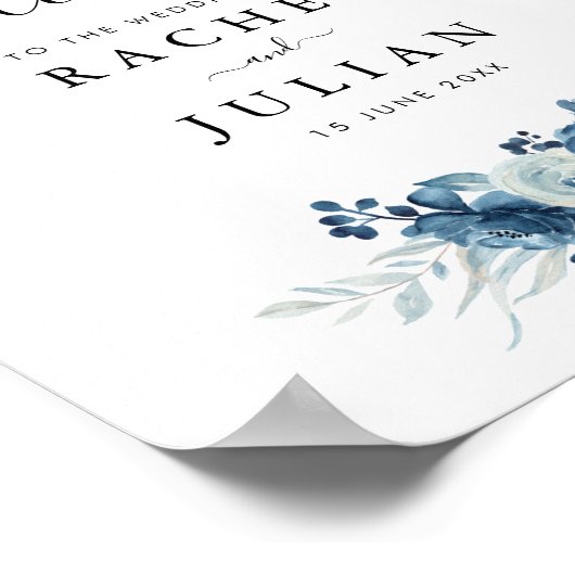 Blauwe waterverf florale bruiloft poster (Hoek)