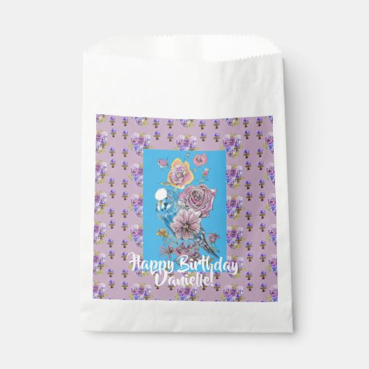 Blauwe Waterverf florale meisjes Favor Bags Bedankzakje (Voorkant)
