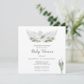 Blauwe Waterverf Florals Angel Wings Baby shower Kaart (Staand voorkant)
