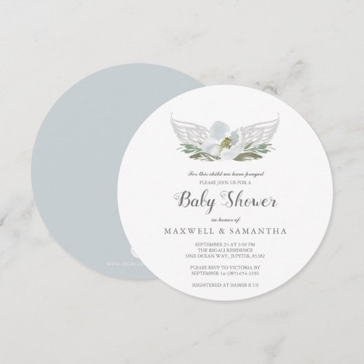 Blauwe Waterverf Florals Angel Wings Baby shower Kaart (Voorkant / Achterkant)