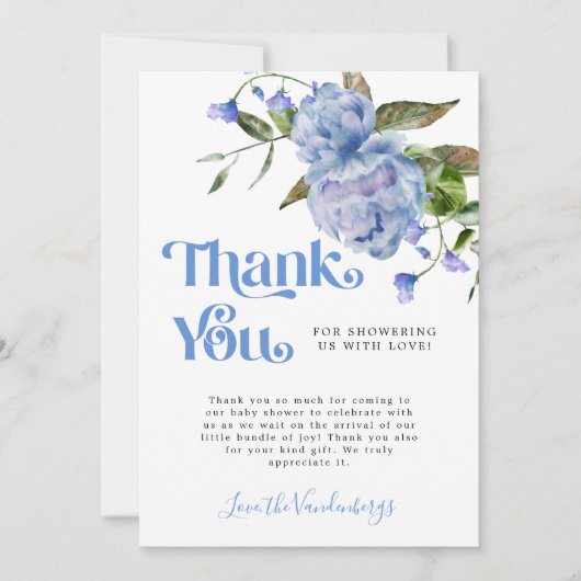 Blauwe Waterverf Flower Boy Baby shower Bedankkaart (Voorkant)