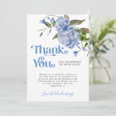 Blauwe Waterverf Flower Boy Baby shower Bedankkaart (Staand voorkant)