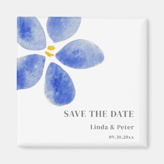 Blauwe Waterverf Flower Save The Date Wedding Magneet (Voorkant)