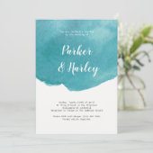 Blauwe Waterverf Flowy Script Stijl Trouwen Kaart (Staand voorkant)