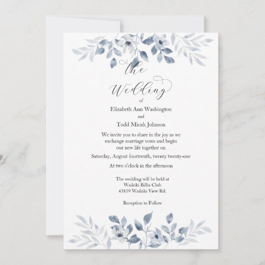 Blauwe Waterverf foto bruiloft uitnodiging (Voorkant)