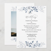 Blauwe Waterverf foto bruiloft uitnodiging (Voorkant / Achterkant)