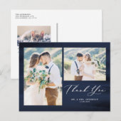 Blauwe Waterverf Foto Collage Weddenschap Bedankt Briefkaart (Voorkant / Achterkant)