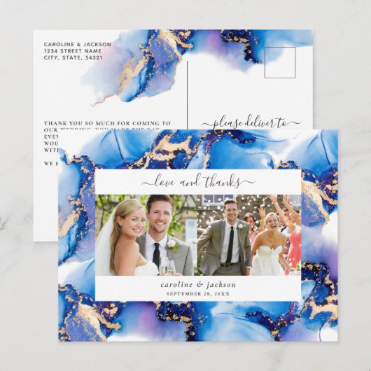 Blauwe Waterverf Foto Hartelijk dank Briefkaart (Voorkant / Achterkant)