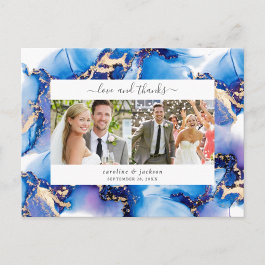 Blauwe Waterverf Foto Hartelijk dank Briefkaart (Voorkant)