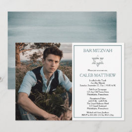 Blauwe Waterverf foto | Ster van David Bar Mitzvah Kaart