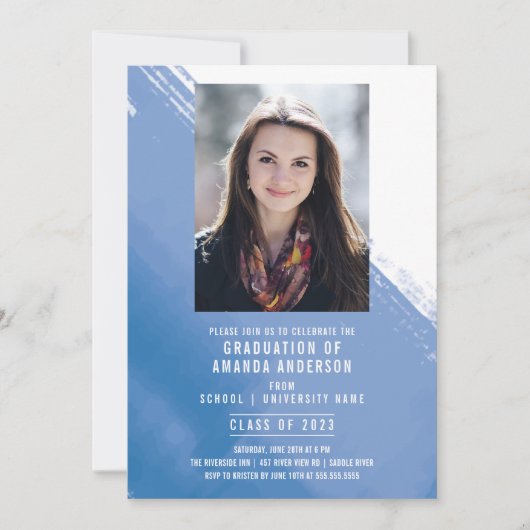 Blauwe Waterverf Fotogradatie Uitnodiging (Voorkant)