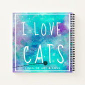 Blauwe Waterverf Galaxy I Love Cat Lover Tekening Notitieboek (Achterkant)