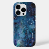 Blauwe Waterverf Galaxy Space Stars Naam Case-Mate iPhone Case (Achterkant)