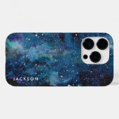 Blauwe Waterverf Galaxy Space Stars Naam Case-Mate iPhone Case (Achterkant (horizontaal))