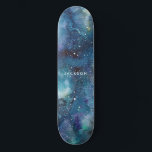 Blauwe Waterverf Galaxy Space Stars Naam Persoonlijk Skateboard<br><div class="desc">Blue Waterverf Galaxy Stars Space skateboard is uit deze wereld met een blauw,  paarse,  blauwgroen en zwart wervelde waterverf effect,  plus jouw naam.</div>