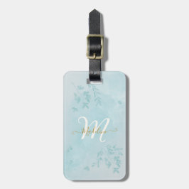 Blauwe Waterverf geeft naam monogram Bagagelabel