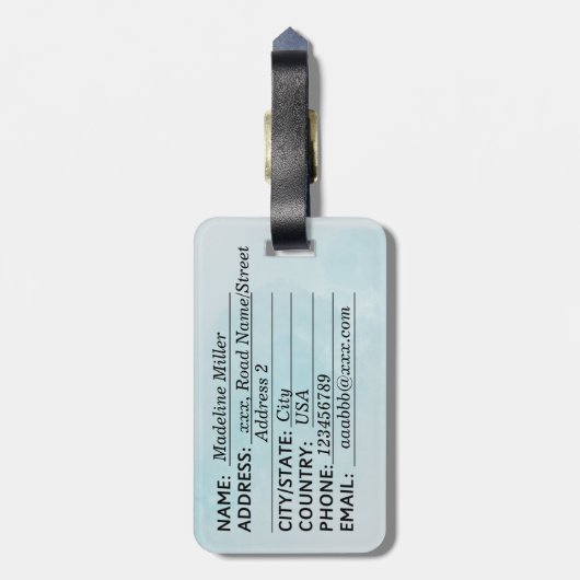 Blauwe Waterverf geeft naam monogram Bagagelabel (Achterkant verticaal)