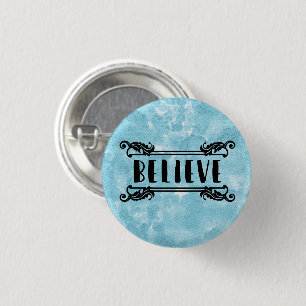 Blauwe Waterverf - Geloof Ronde Button 3,2 Cm