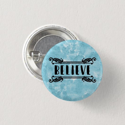 Blauwe Waterverf - Geloof Ronde Button 3,2 Cm (Voorkant /achterkant)