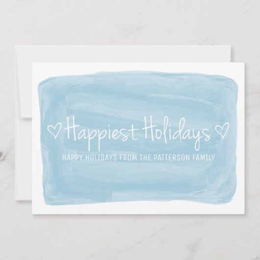Blauwe Waterverf gelukkigste Feestdagen Feestdagenkaart (Voorkant)