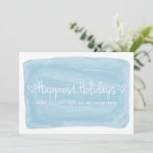 Blauwe Waterverf gelukkigste Feestdagen Feestdagenkaart (Staand voorkant)